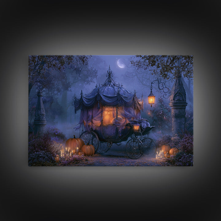 Pumpkin Carriage under Midnight Sky Canvas Print, Fairy Tale Art, Minimalist Decor, Living Room Decor, Fine Art, Storybook, FTA-3x2-68