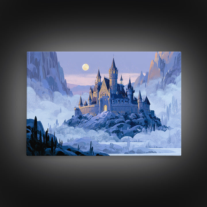Storybook Castle on a Misty Hill Framed Canvas Print, Fairy Tale Art, Fairy Art, Living Room Decor, Fine Art, Storybook, FTA-3x2-78