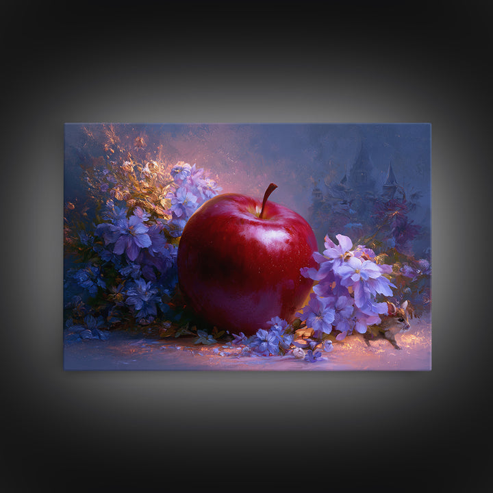 Enchanted Apple with Deep Red Shine Framed Canvas Print, Fairy Tale Art, Art Print, Living Room Decor, Fine Art, Storybook, FTA-3x2-96