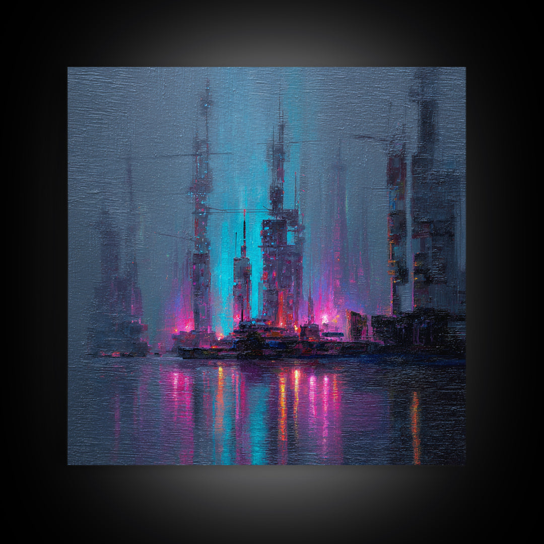 Bioluminescent Garden in a Future Habitat Framed Canvas Print, Futuristic Art, Modern Wall Decor, Living Room Decor, Future, FUT-1x1-100