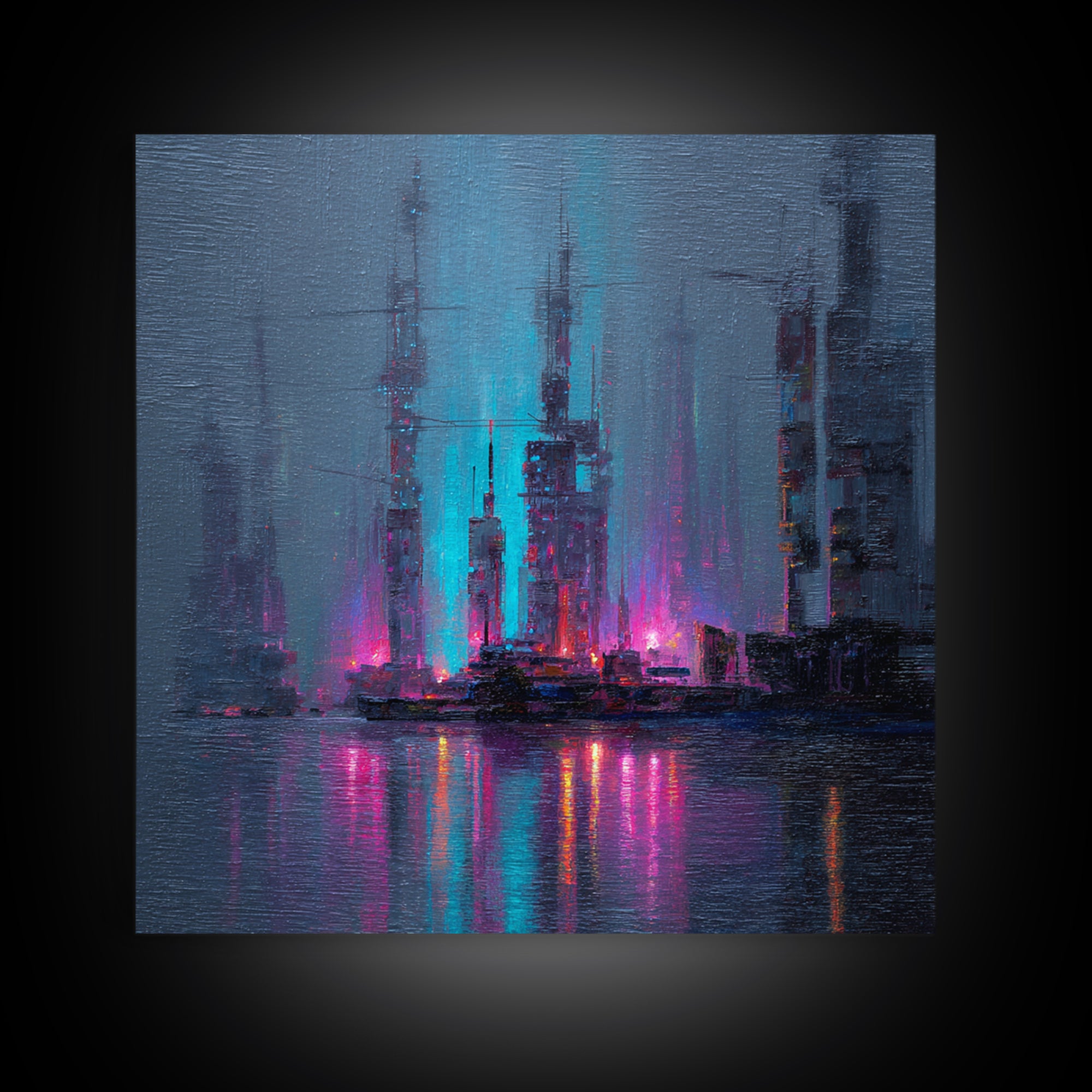 Bioluminescent Garden in a Future Habitat Framed Canvas Print, Futuristic Art, Modern Wall Decor, Living Room Decor, Future, FUT-1x1-100