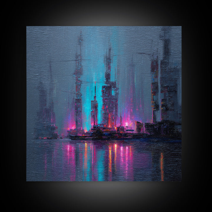 Bioluminescent Garden in a Future Habitat Framed Canvas Print, Futuristic Art, Modern Wall Decor, Living Room Decor, Future, FUT-1x1-100