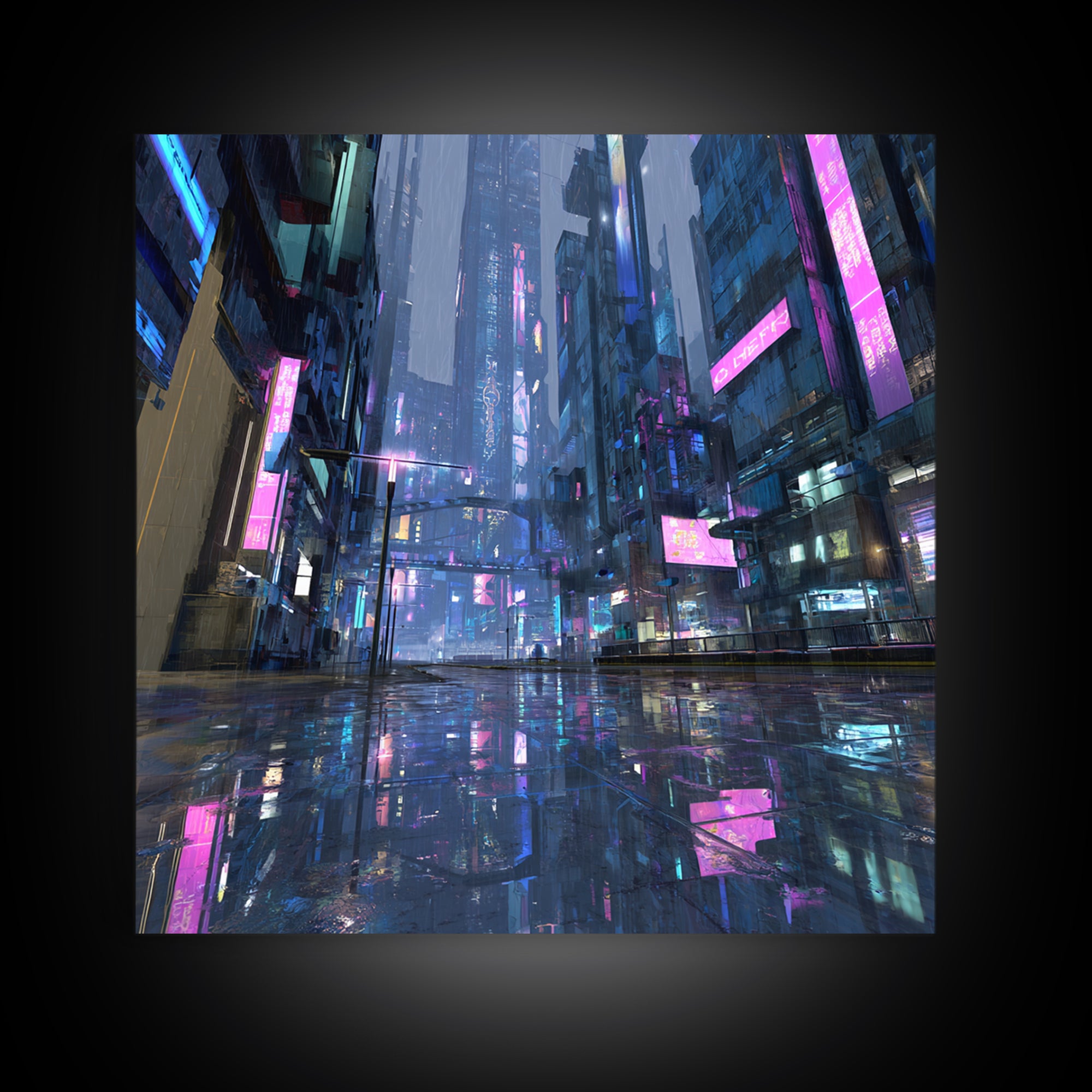 White and Blue Utopian Megastructure Framed Canvas Print, Futuristic Art, Room Decor, Living Room Decor, Fine Art, Future, FUT-1x1-12