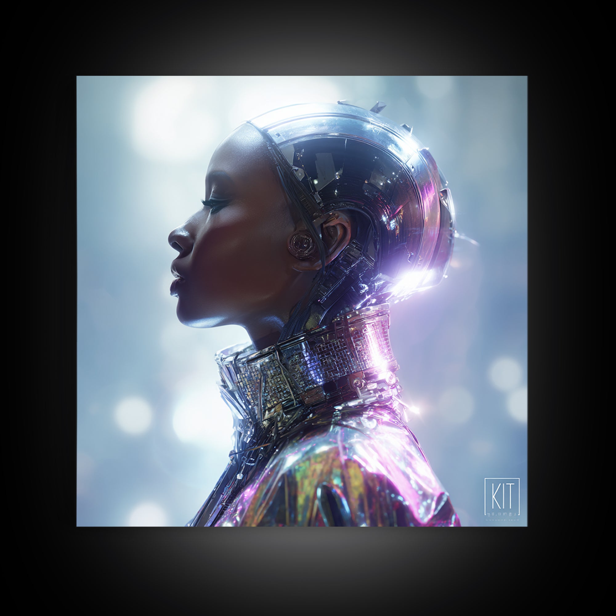 Futuristic Fashion Portrait Framed Canvas Print, Futuristic Art, Ai Art, Living Room Decor, Fine Art, Future, Digital Poster, FUT-1x1-33