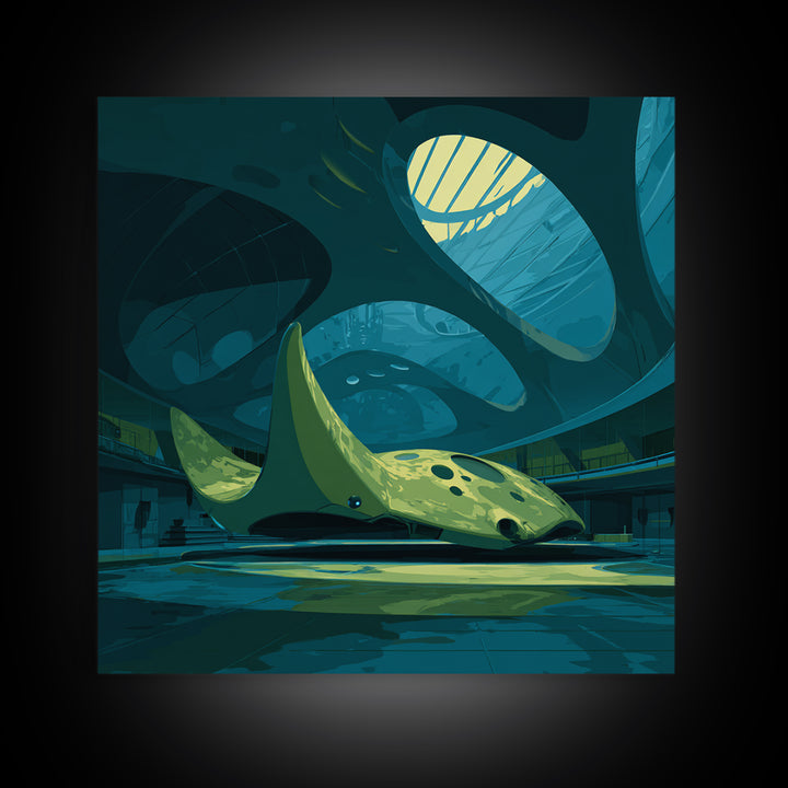 Future Ocean Lab Framed Canvas Print, Futuristic Art, Boho Decor, Living Room Decor, Oil Painting, Future, Mid Century Modern, FUT-1x1-63