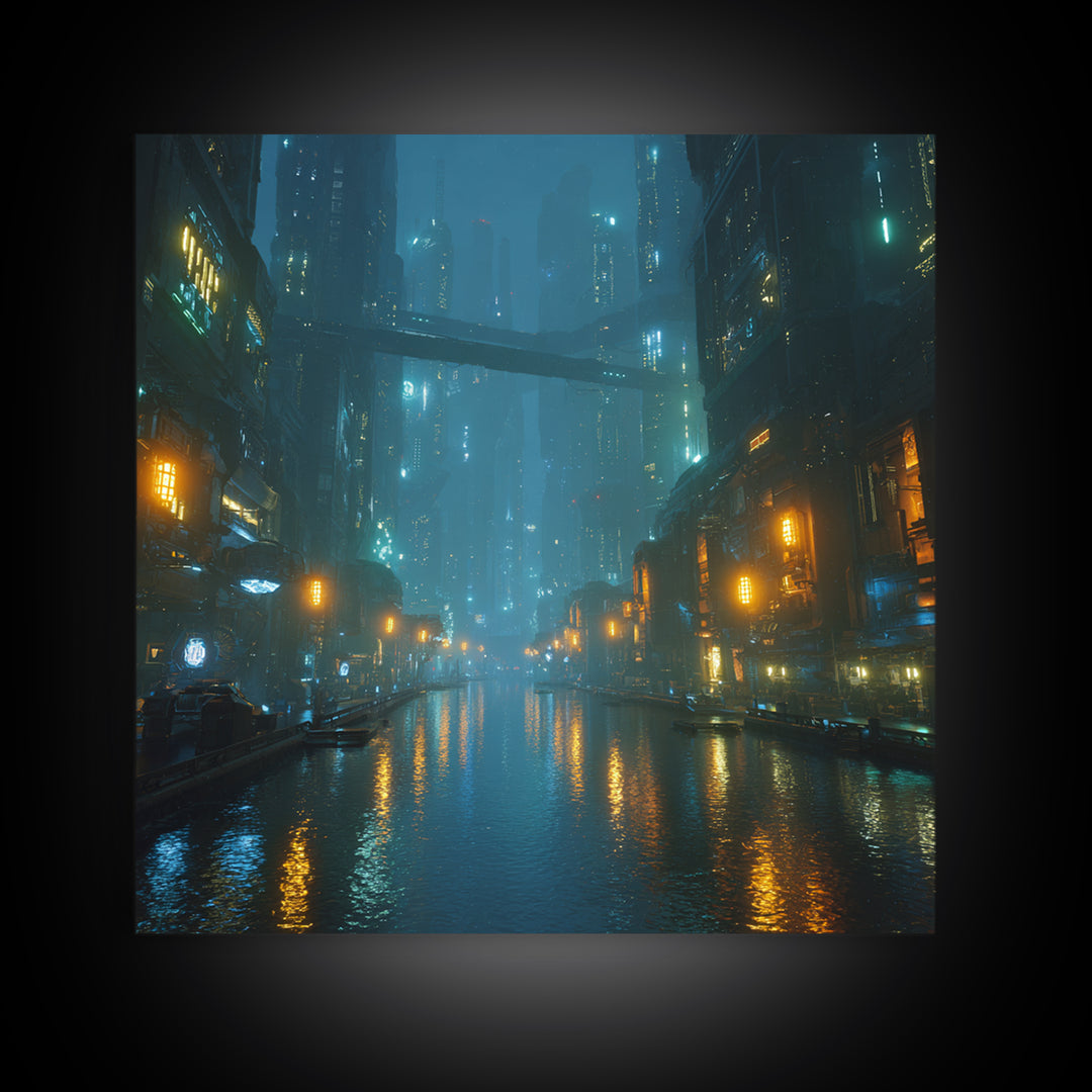 Orbital City Ring Around a Blue Planet Canvas Print, Futuristic Art, Wall Decor, Living Room Decor, Oil Painting, Future, FUT-1x1-82