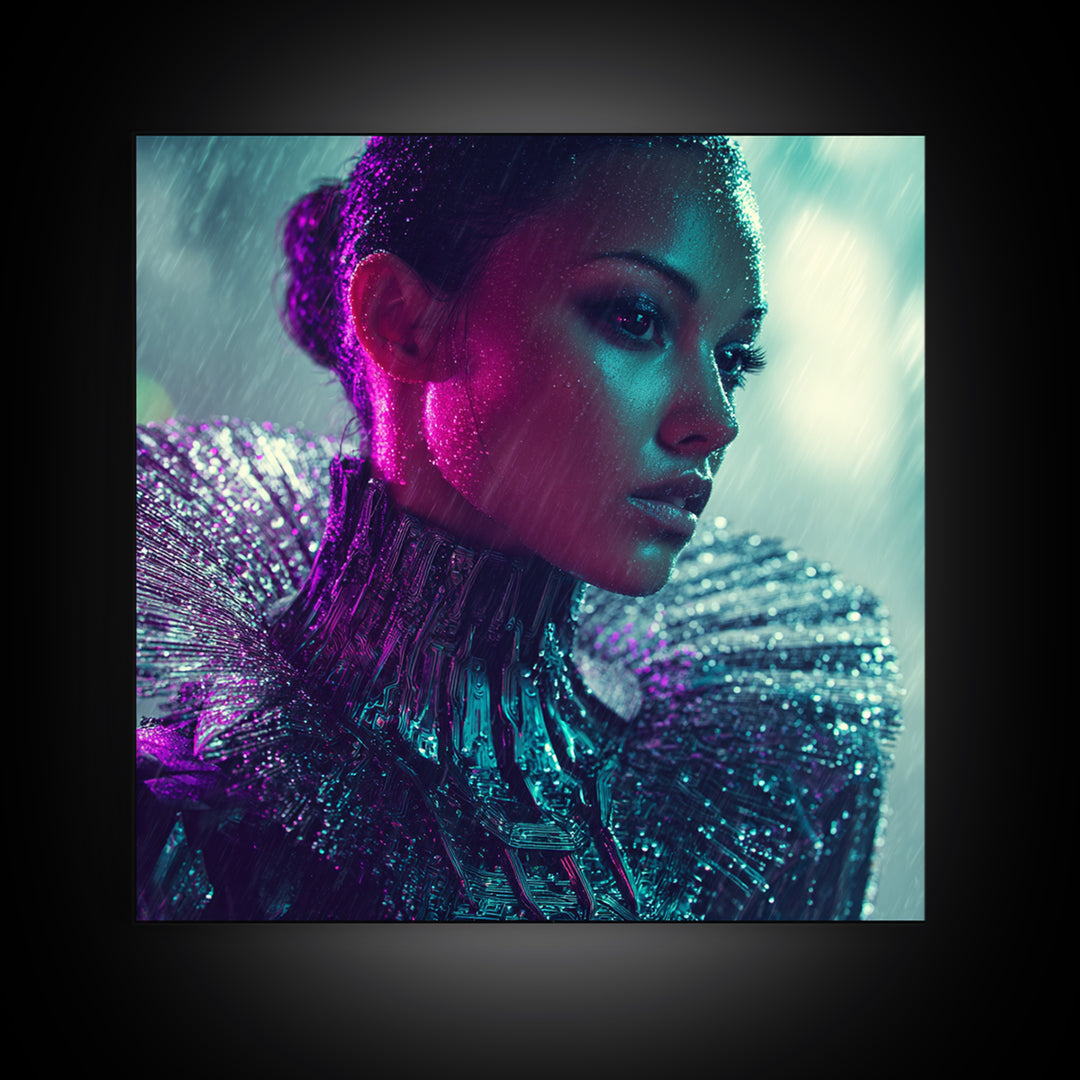 Futuristic Fashion Portrait Canvas Print, Futuristic Art, Digital Art, Living Room Decor, Future, Extra Large Wall Art, FUT-1x1-9