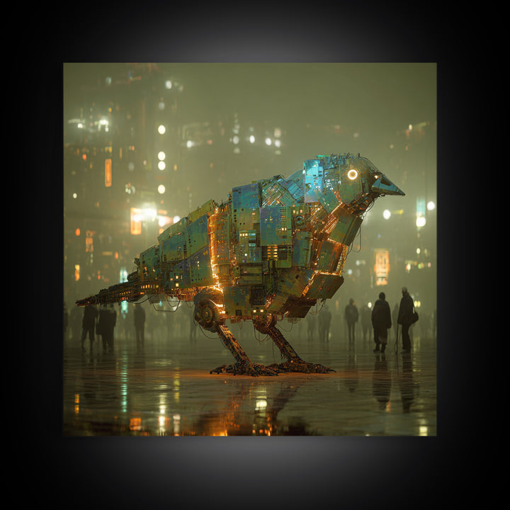 Futurist Bird Made of Panels and Light Canvas Print, Futuristic Art, Minimalist Decor, Living Room Decor, Fine Art, Future, FUT-1x1-94