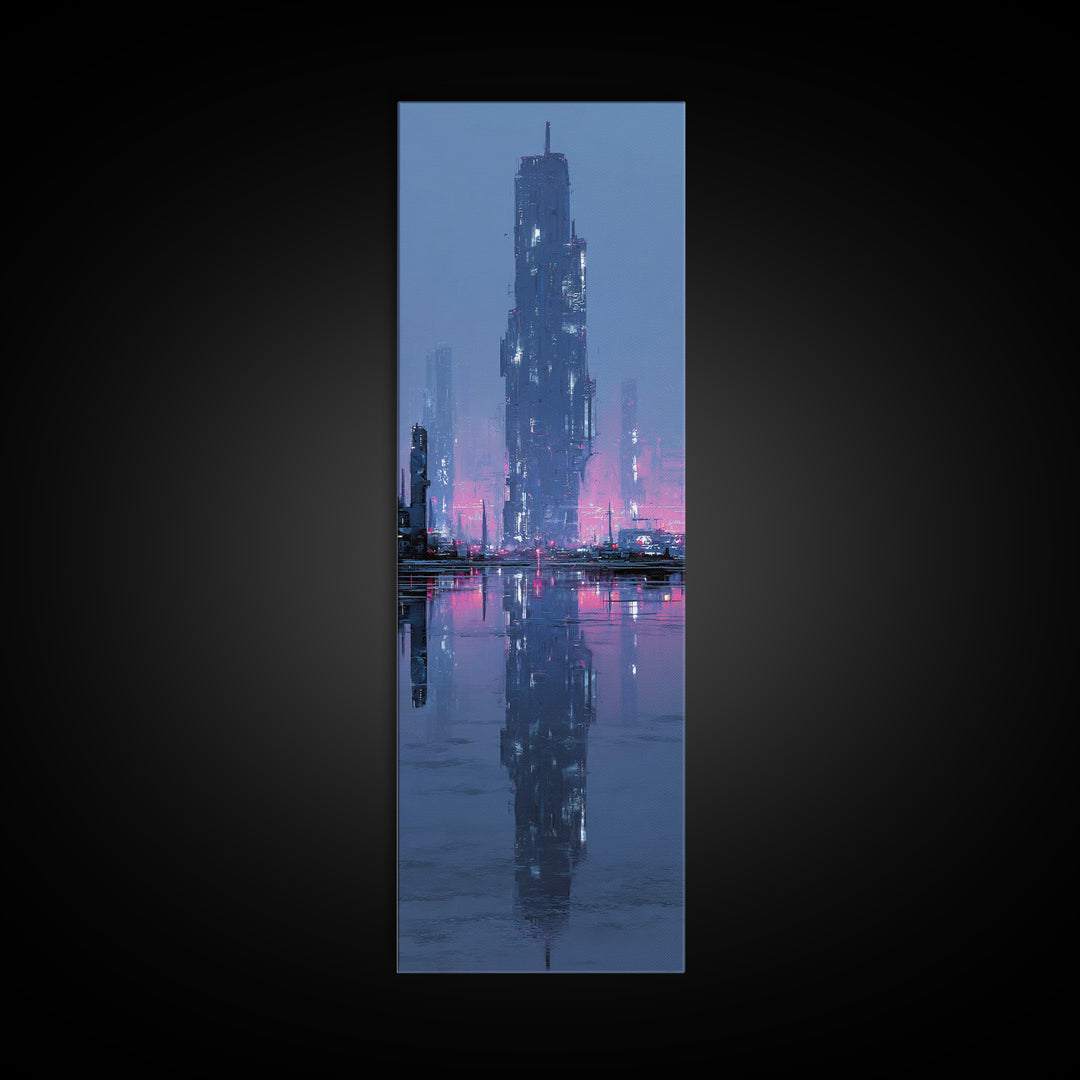 Floating Glass Architecture Above Reflective Water Canvas Print, Futuristic Art, Modern Decor, Living Room Decor, Future, FUT-1x3-15