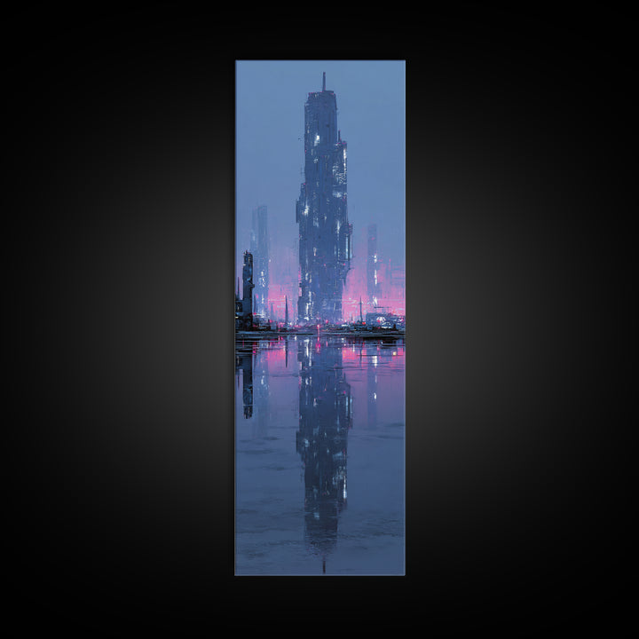 Floating Glass Architecture Above Reflective Water Canvas Print, Futuristic Art, Modern Decor, Living Room Decor, Future, FUT-1x3-15