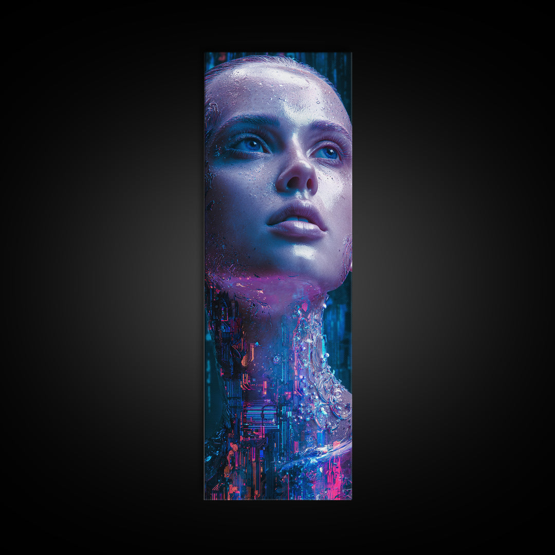 Holographic Flower Rendered Canvas Print, Futuristic Art, Wall Art, Living Room Decor, Oil Painting, Future, Printable Art, FUT-1x3-18
