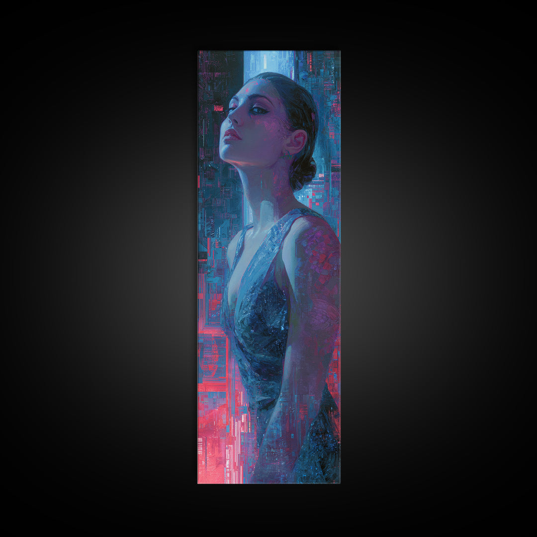 Bioluminescent Garden in a Future Habitat Canvas Print, Futuristic Art, Modern Wall Decor, Living Room Decor, Oil Painting, FUT-1x3-40