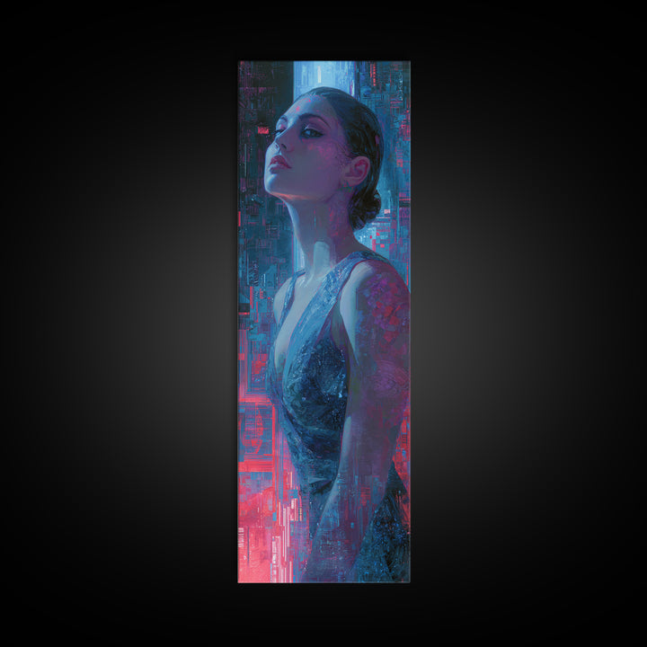 Bioluminescent Garden in a Future Habitat Canvas Print, Futuristic Art, Modern Wall Decor, Living Room Decor, Oil Painting, FUT-1x3-40