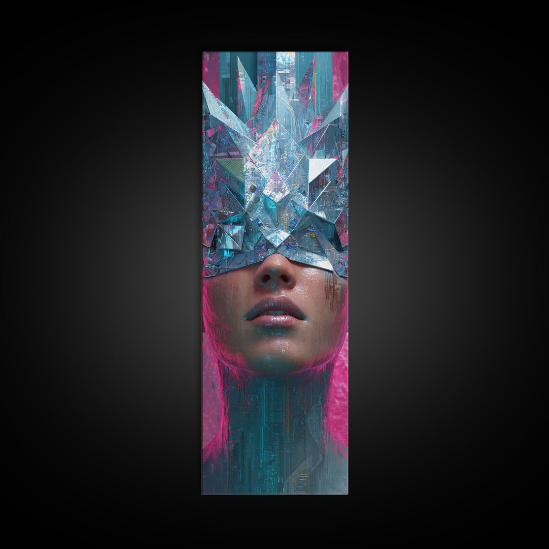 Ai Generated Mask Framed Canvas Print, Futuristic Art, Victorian Decor, Living Room Decor, Oil Painting, Future, FUT-1x3-52