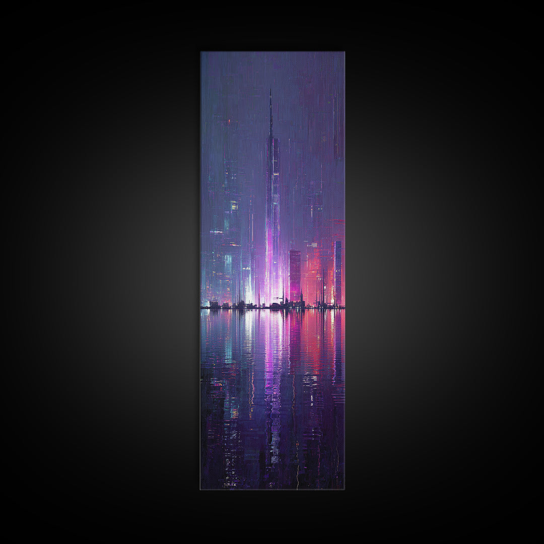 Floating Glass Architecture Above Reflective Water Canvas Print, Futuristic Art, Canvas Wall Art, Living Room Decor, Future, FUT-1x3-63