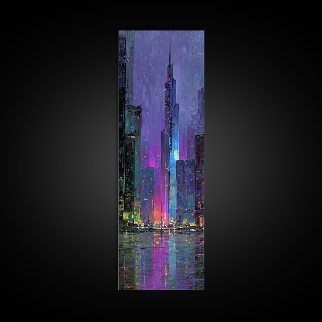 Sleek Chrome City Skyline Canvas Print, Futuristic Art, Digital Art Print, Living Room Decor, Abstract Art, Future, FUT-1x3-85
