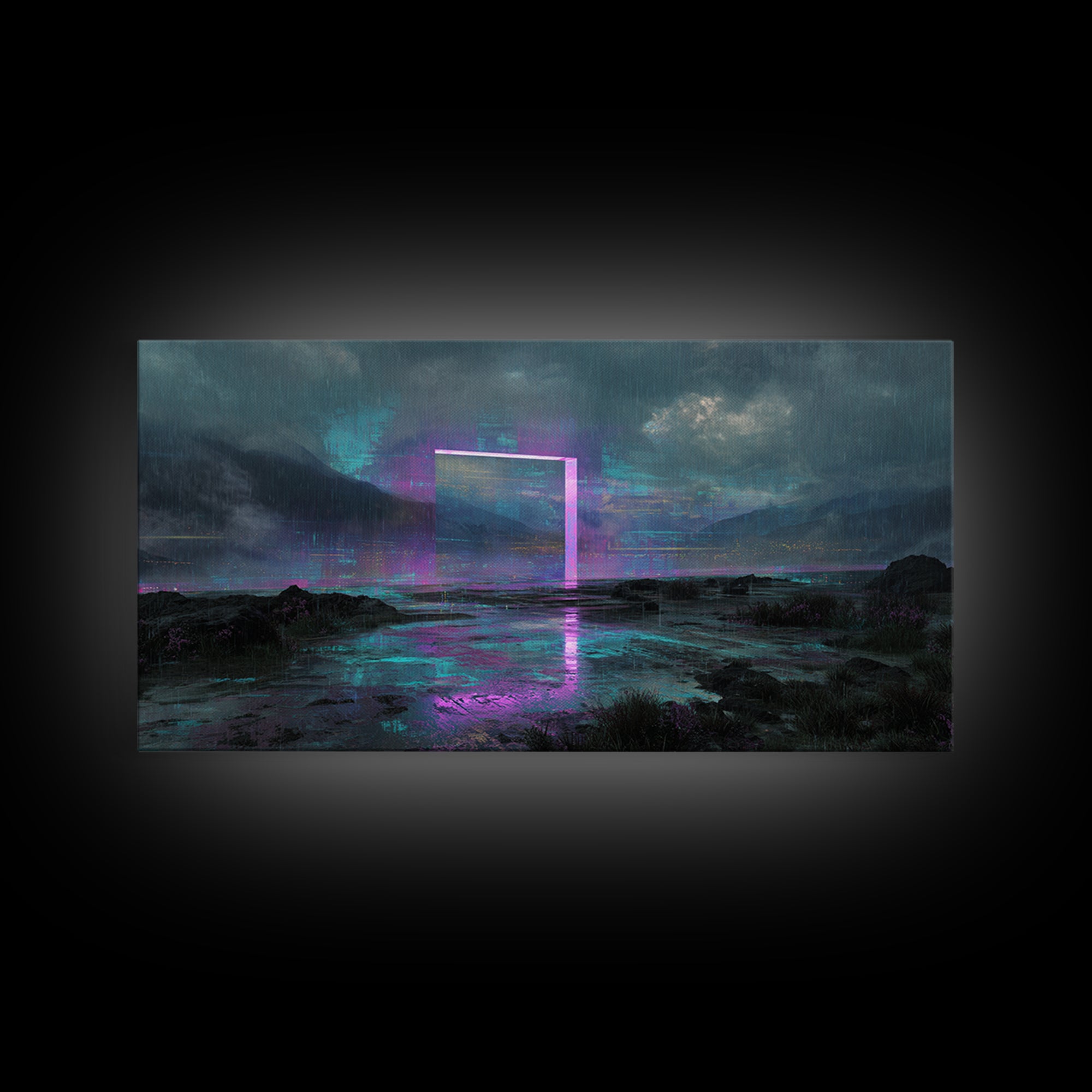 Glowing Geometric Portal Framed Canvas Print, Futuristic Art, Canvas Wall Art, Living Room Decor, Future, Steampunk Decor, FUT-2x1-34