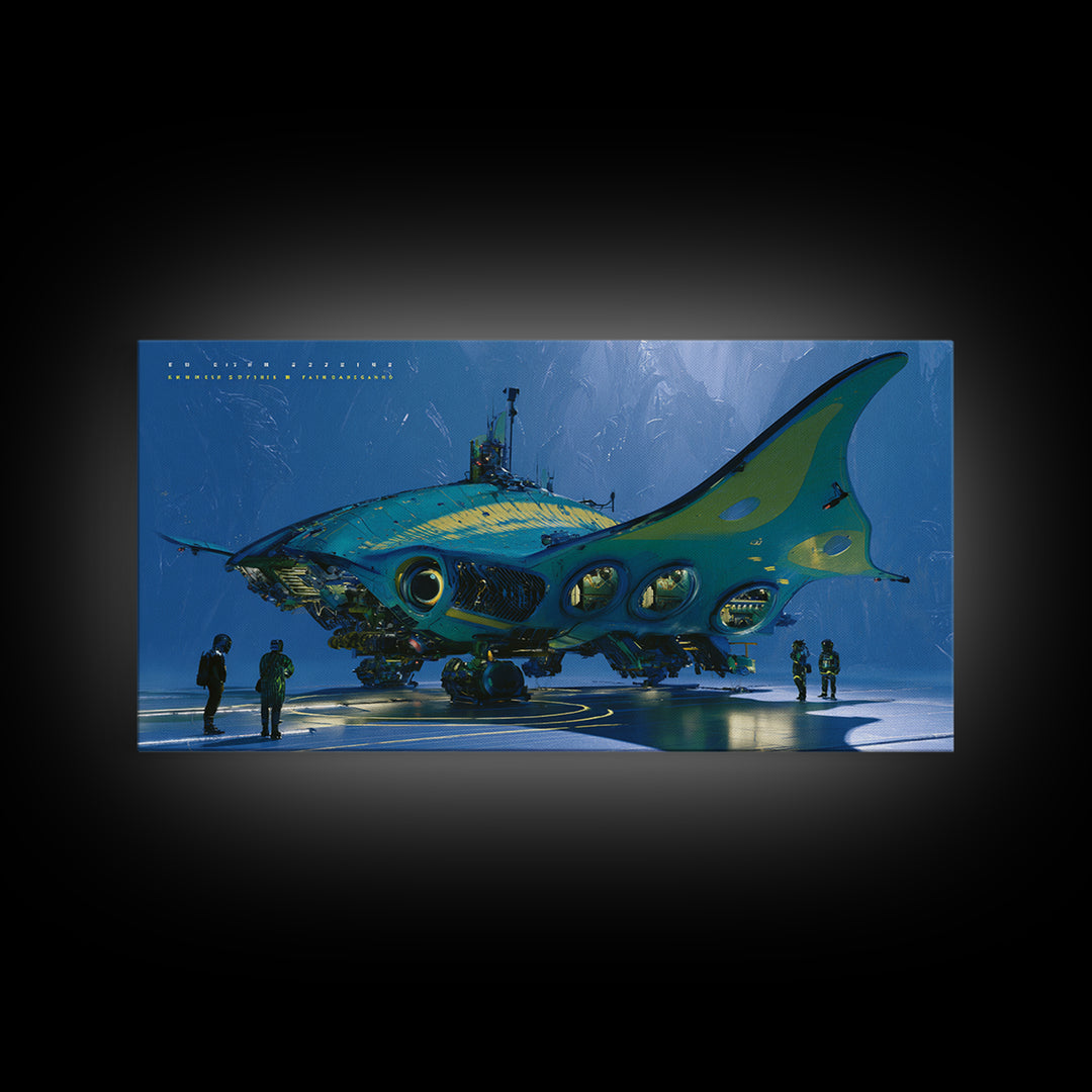 Future Ocean Lab Framed Canvas Print, Futuristic Art, Printable Wall Art, Living Room Decor, Fine Art, Future, Landscape Art, FUT-2x1-35