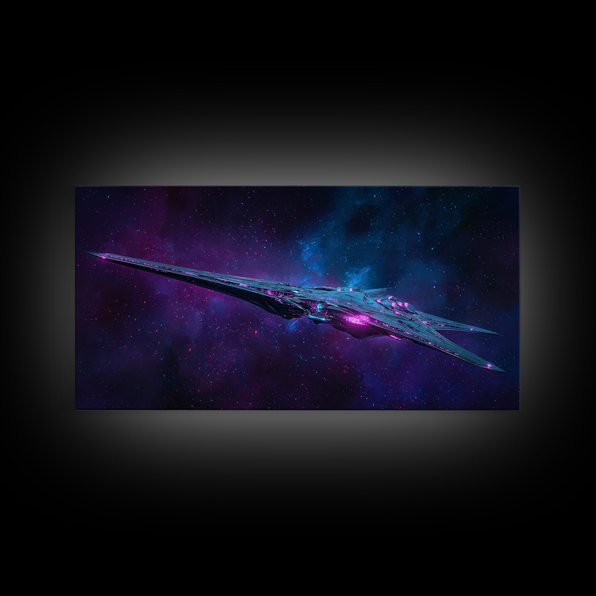 Solar Sail Ship Crossing Star Filled Space Framed Canvas Print, Futuristic Art, Landscape Art, Living Room Decor, Future, FUT-2x1-37