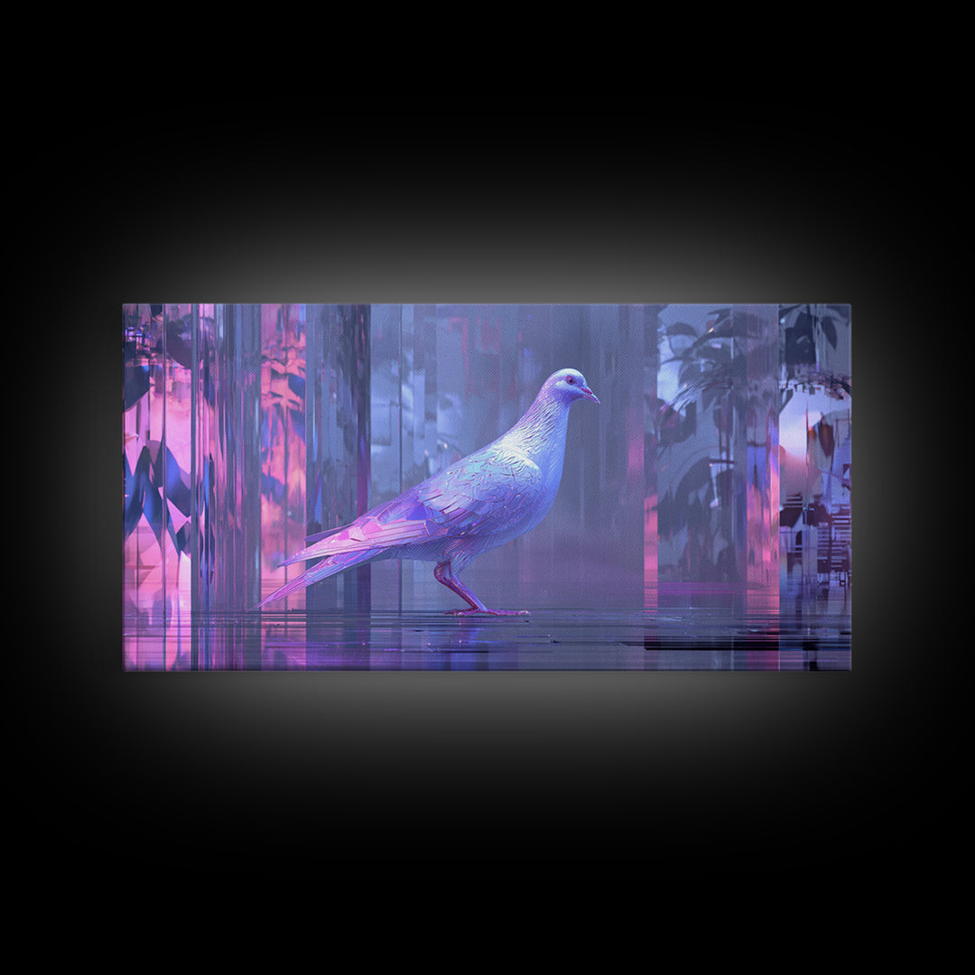 Futurist Bird Made of Panels and Light Framed Canvas Print, Futuristic Art, Digital Art, Living Room Decor, Fine Art, Future, FUT-2x1-42