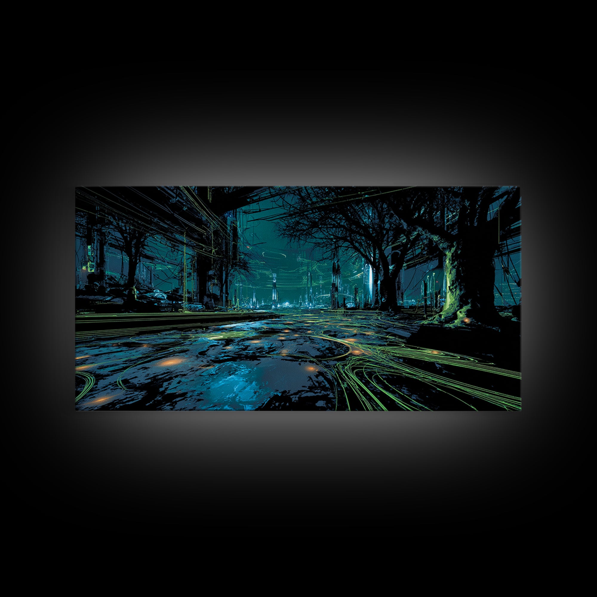 Bioluminescent Garden in a Future Habitat Canvas Print, Futuristic Art, Living Room Decor, Watercolor Art, Future, FUT-2x1-48