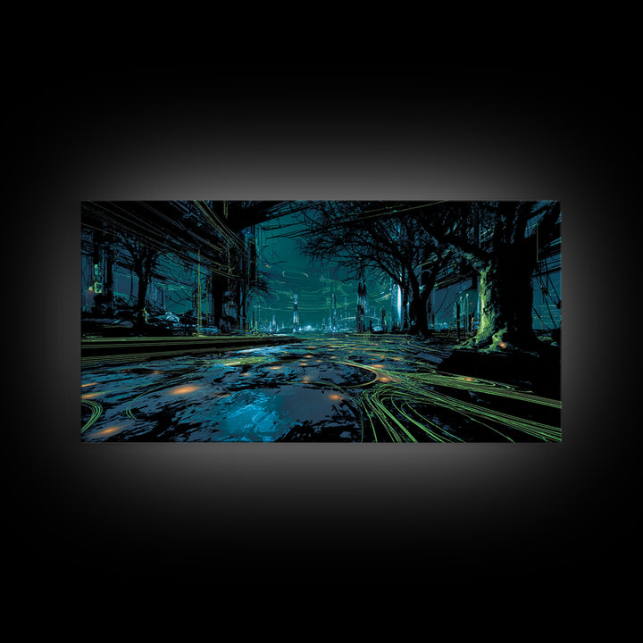 Bioluminescent Garden in a Future Habitat Canvas Print, Futuristic Art, Living Room Decor, Watercolor Art, Future, FUT-2x1-48