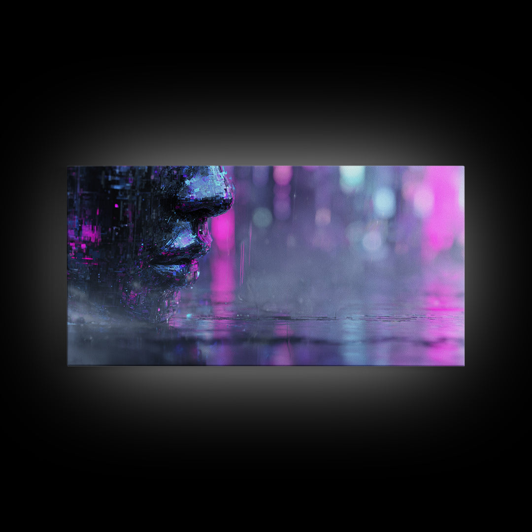 Abstract Ai Face Formed from Light Fragments Canvas Print, Futuristic Art, Extra Large Wall Art, Living Room Decor, Future, FUT-2x1-94