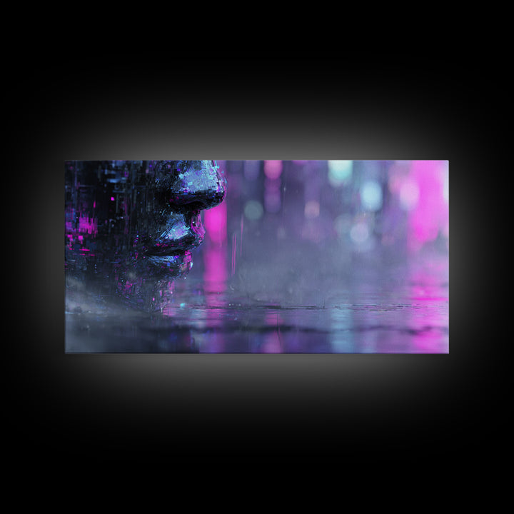 Abstract Ai Face Formed from Light Fragments Canvas Print, Futuristic Art, Extra Large Wall Art, Living Room Decor, Future, FUT-2x1-94