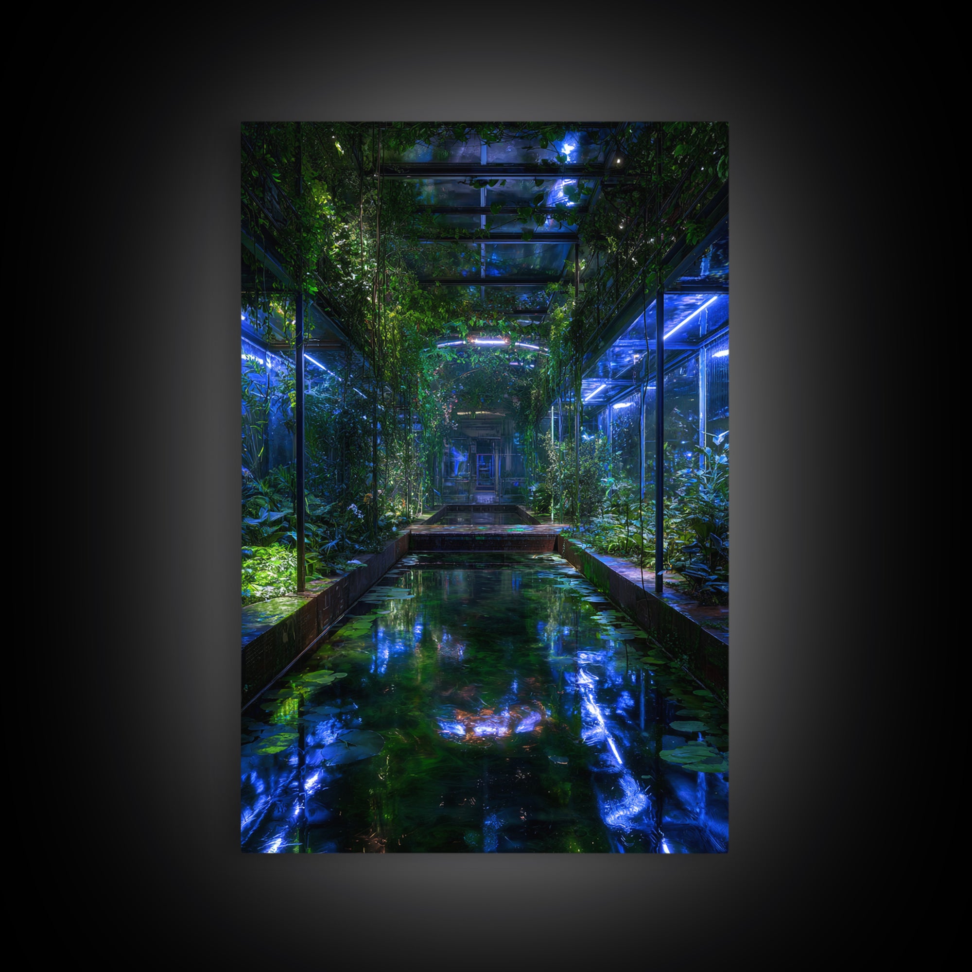 Bioluminescent Garden in a Future Habitat Framed Canvas Print, Futuristic Art, Printable Wall Art, Living Room Decor, Future, FUT-2x3-36
