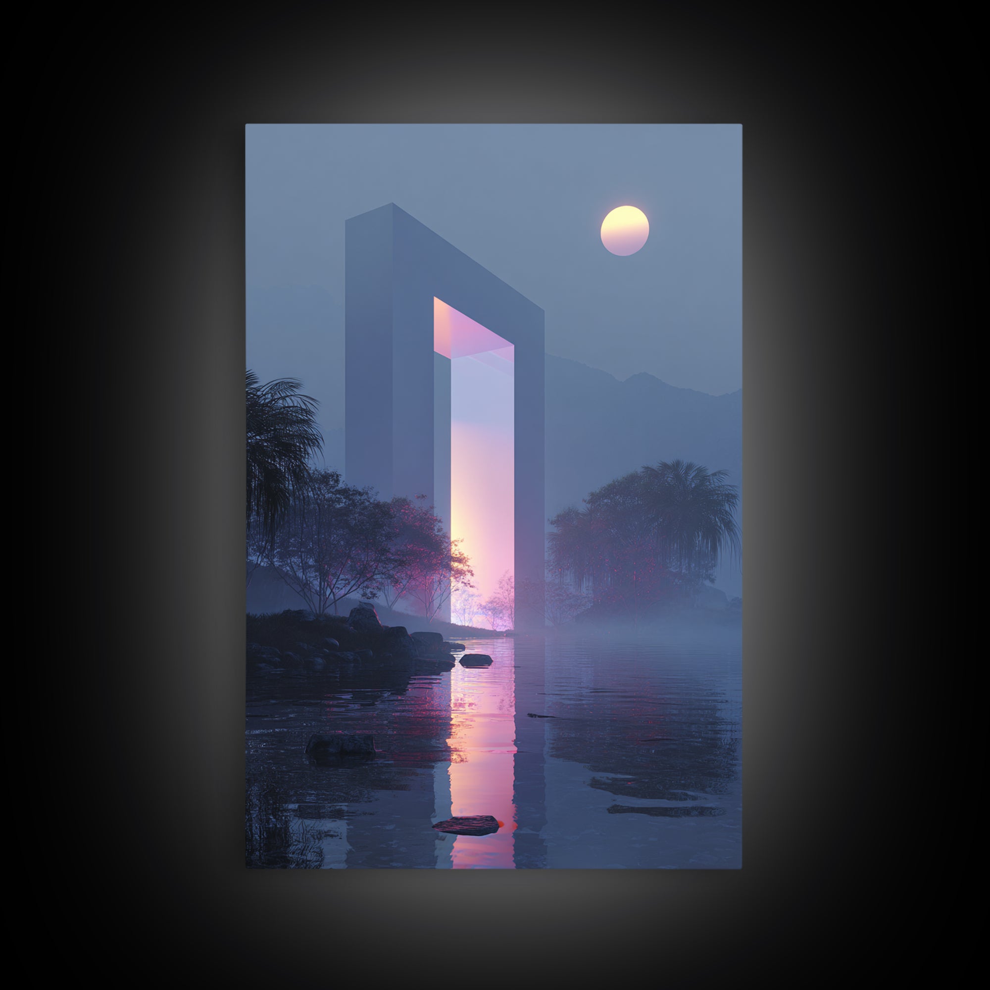 Glowing Geometric Portal Framed Canvas Print, Futuristic Art, Unique Wall Art, Living Room Decor, Fine Art, Future, FUT-2x3-46