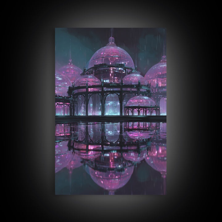 Futuristic Botanical Greenhouse Canvas Print, Futuristic Art, Modern Wall Art, Living Room Decor, Oil Painting, Future, FUT-2x3-50