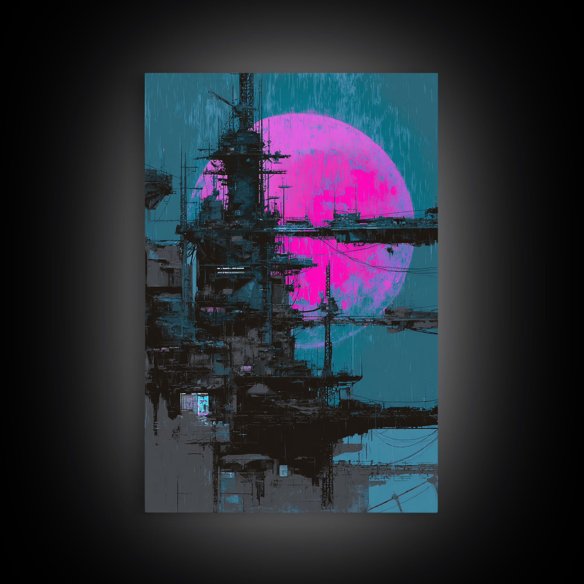 Moon Colony Silhouette Framed Canvas Print, Futuristic Art, Modern Wall Decor, Living Room Decor, Oil Painting, Future, FUT-2x3-53