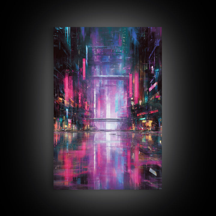 Digital Aurora Above a Clean White City Framed Canvas Print, Futuristic Art, Modern Art, Living Room Decor, Abstract Art, FUT-2x3-56