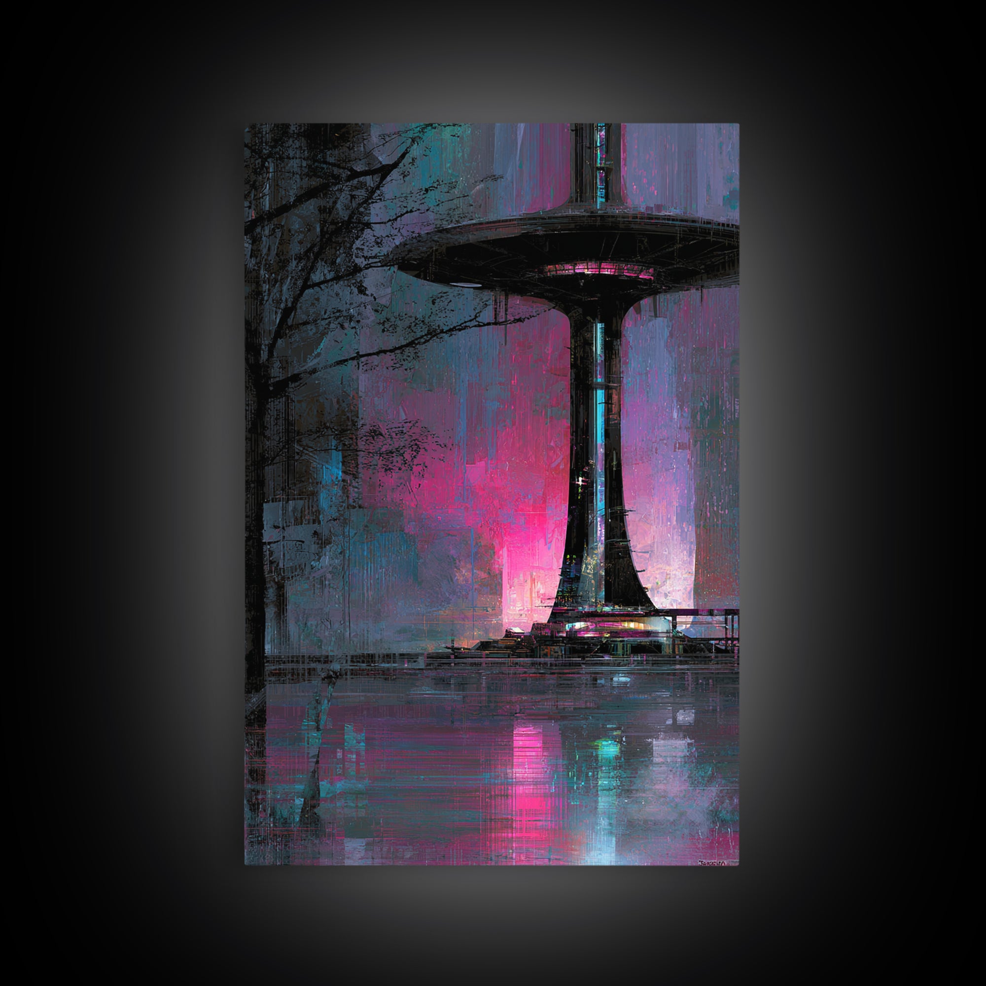 Bioluminescent Garden in a Future Habitat Canvas Print, Futuristic Art, Eclectic Home Decor, Living Room Decor, Future, FUT-2x3-60