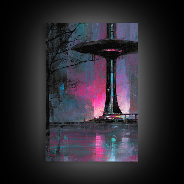 Bioluminescent Garden in a Future Habitat Canvas Print, Futuristic Art, Eclectic Home Decor, Living Room Decor, Future, FUT-2x3-60