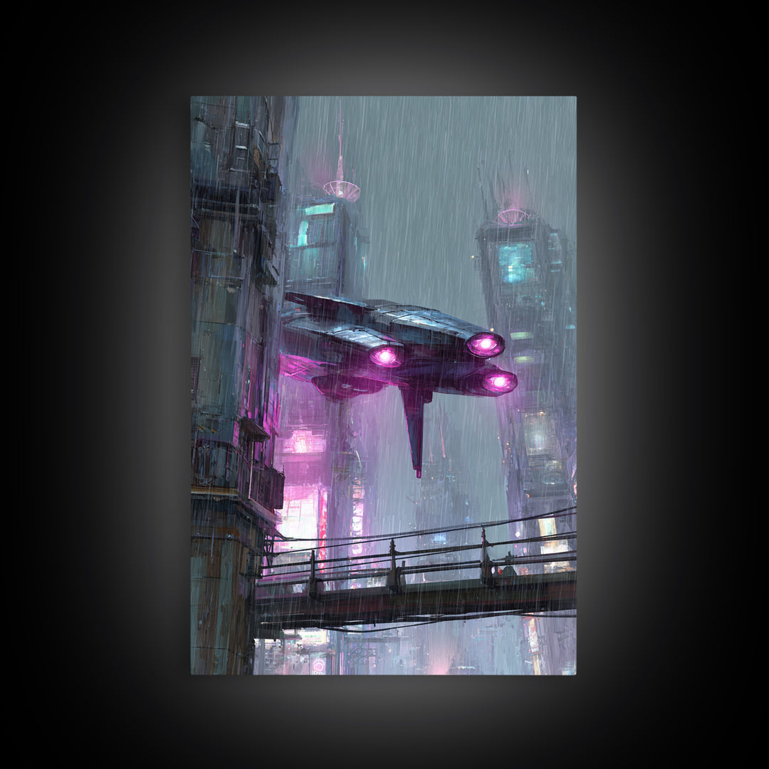 Futurist Bird Made of Panels and Light Framed Canvas Print, Futuristic Art, Steampunk Decor, Living Room Decor, Future, FUT-2x3-78