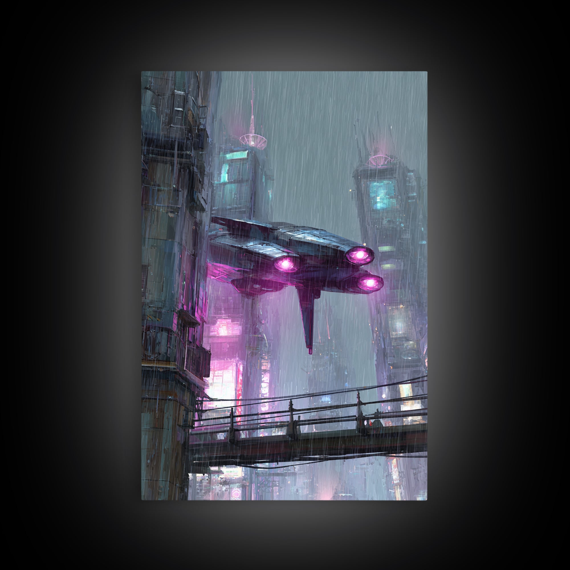 Futurist Bird Made of Panels and Light Framed Canvas Print, Futuristic Art, Steampunk Decor, Living Room Decor, Future, FUT-2x3-78