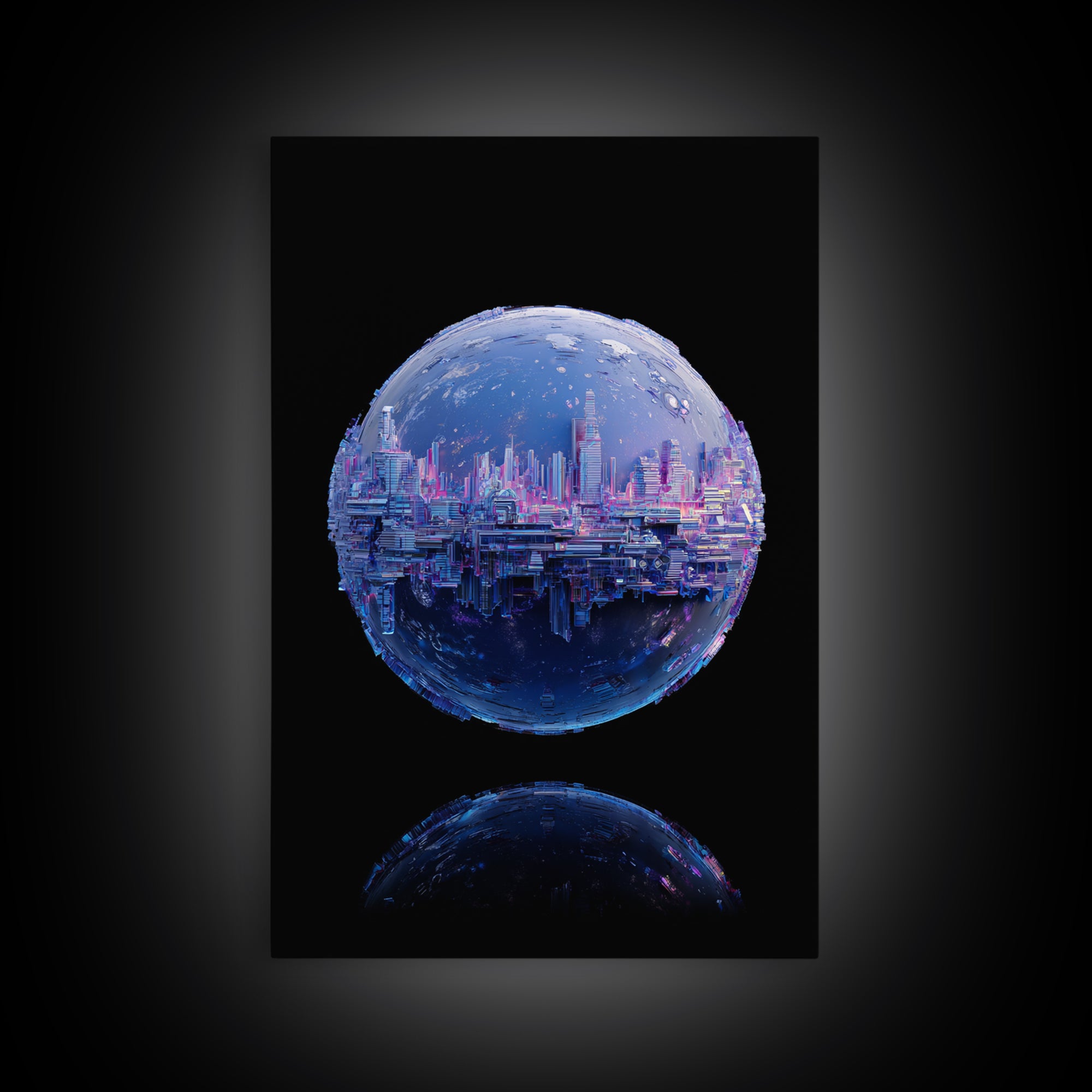 Orbital City Ring Around a Blue Planet Framed Canvas Print, Futuristic Art, Unique Home Decor, Living Room Decor, Future, FUT-2x3-90