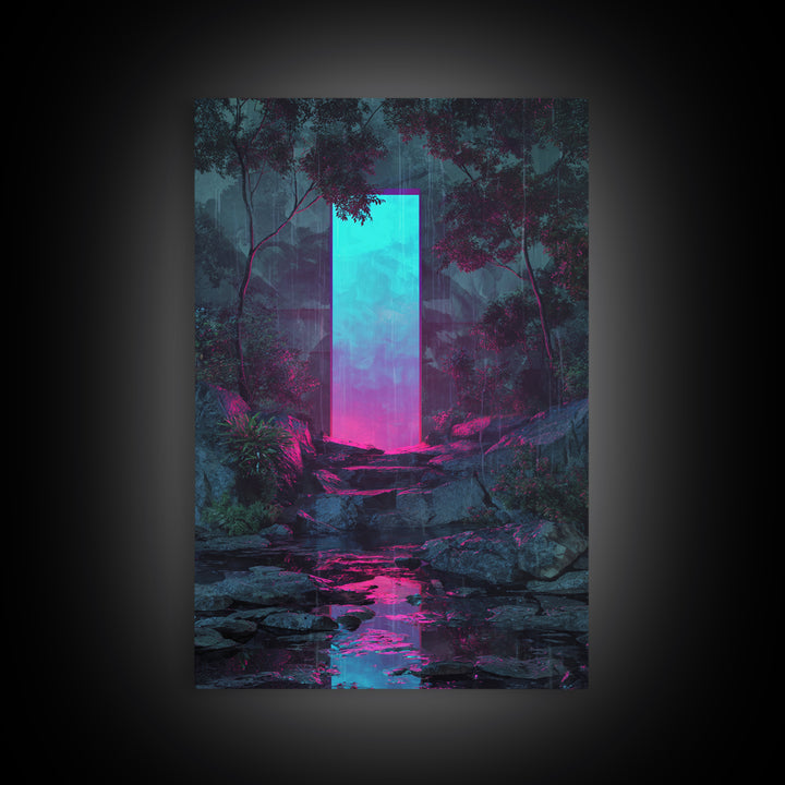 Glowing Geometric Portal Framed Canvas Print, Futuristic Art, Digital Art Print, Living Room Decor, Fine Art, Future, FUT-2x3-94