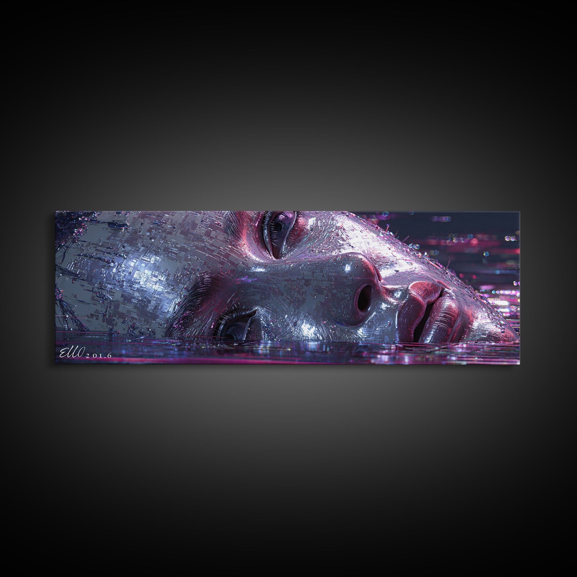 Abstract Ai Face Formed from Light Fragments Framed Canvas Print, Futuristic Art, Digital Poster, Living Room Decor, Future, FUT-3x1-18