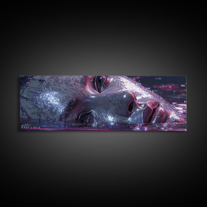 Abstract Ai Face Formed from Light Fragments Framed Canvas Print, Futuristic Art, Digital Poster, Living Room Decor, Future, FUT-3x1-18