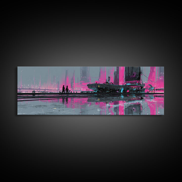 Future Ocean Lab Canvas Print, Futuristic Art, Digital Art, Living Room Decor, Fine Art, Future, Extra Large Wall Art, FUT-3x1-31