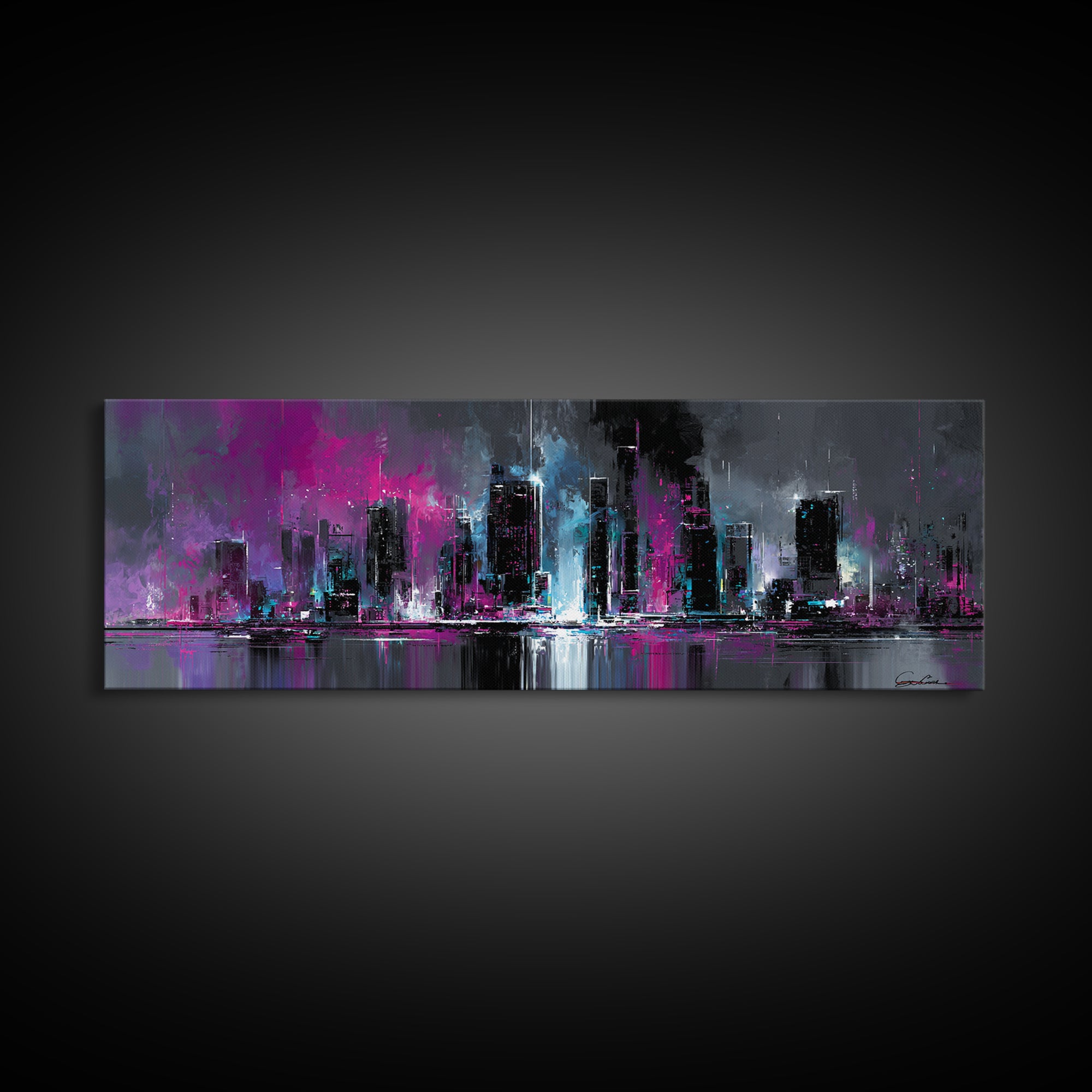 Sleek Chrome City Skyline Canvas Print, Futuristic Art, Wall Decor, Living Room Decor, Abstract Art, Future, Modern Wall Art, FUT-3x1-41