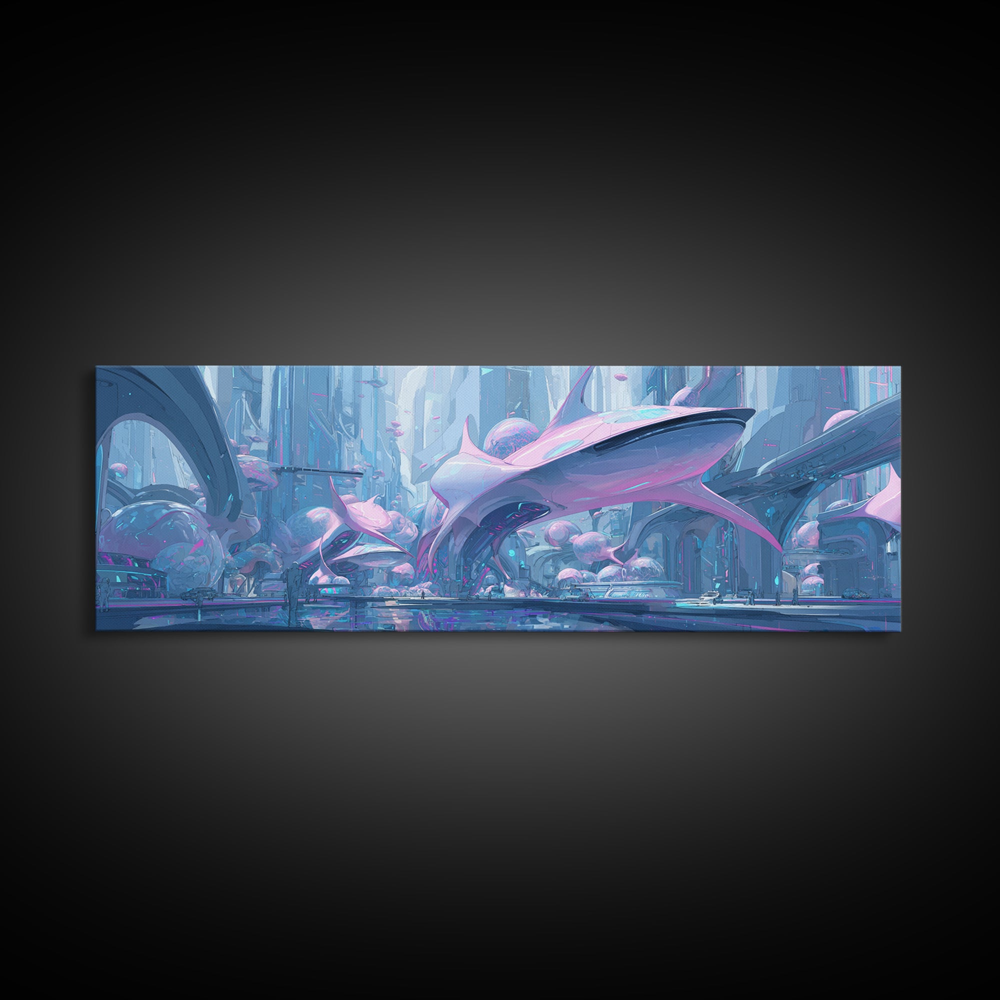 Future Ocean Lab Framed Canvas Print, Futuristic Art, Ai Art, Living Room Decor, Oil Painting, Future, Digital Poster, FUT-3x1-55
