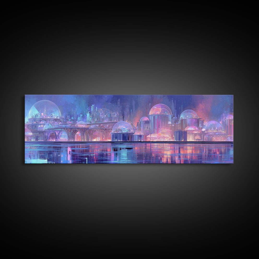 Futuristic Botanical Greenhouse Framed Canvas Print, Futuristic Art, Victorian Decor, Living Room Decor, Oil Painting, Future, FUT-3x1-58
