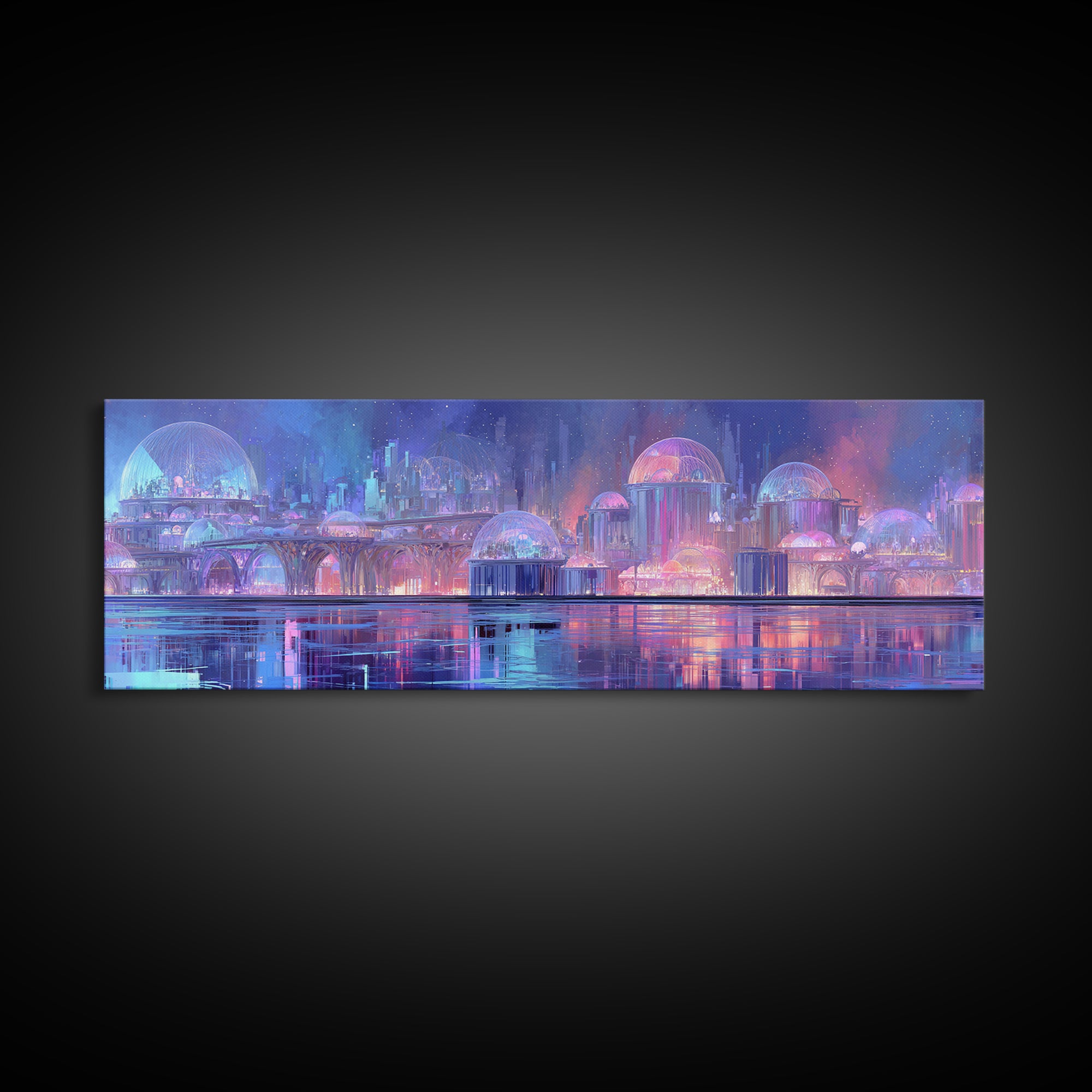 Futuristic Botanical Greenhouse Framed Canvas Print, Futuristic Art, Victorian Decor, Living Room Decor, Oil Painting, Future, FUT-3x1-58