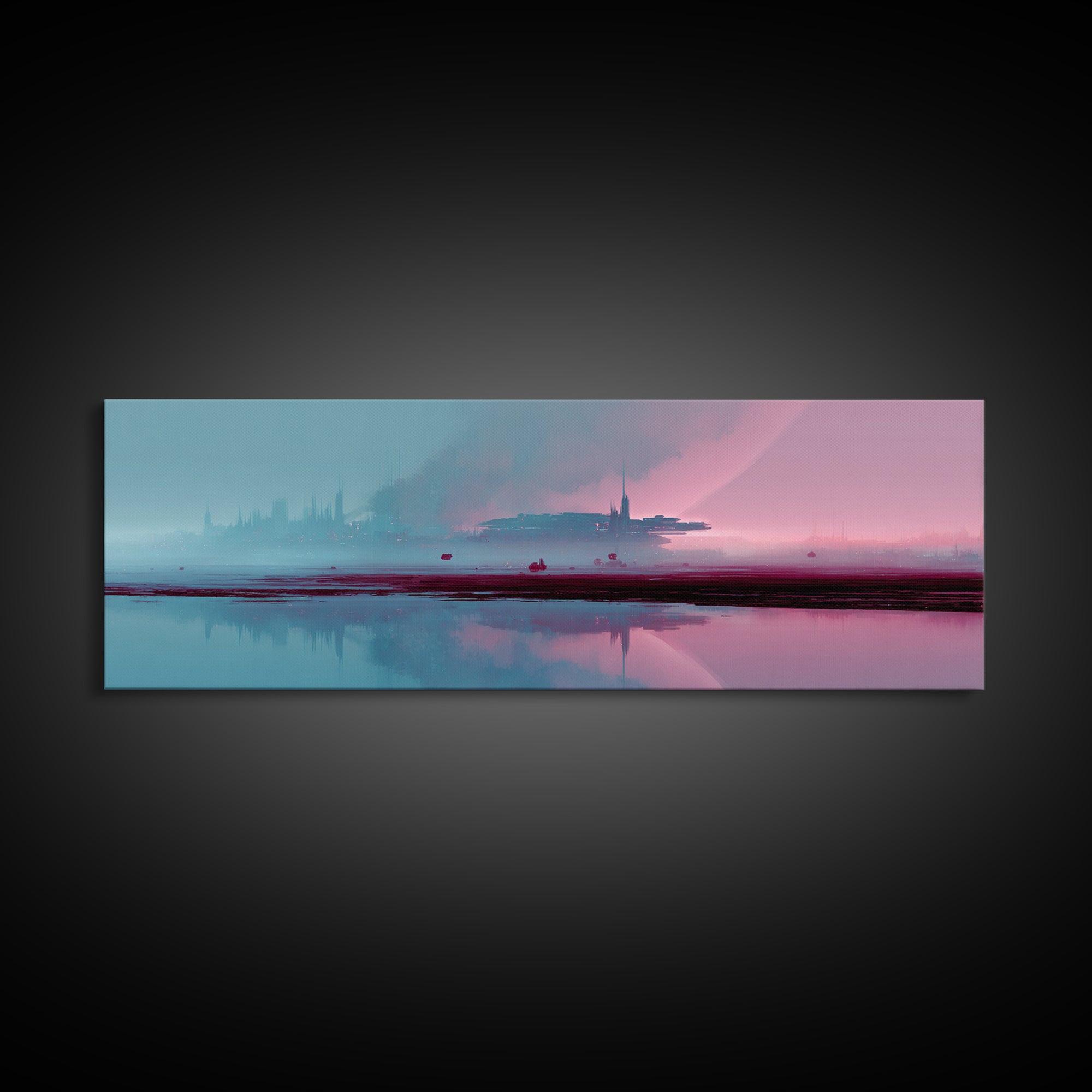 Minimal Spacecraft over a Clean Planet Horizon Canvas Print, Futuristic Art, Canvas Painting, Living Room Decor, Oil Painting, FUT-3x1-71