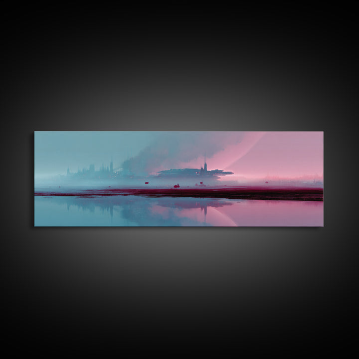 Minimal Spacecraft over a Clean Planet Horizon Canvas Print, Futuristic Art, Canvas Painting, Living Room Decor, Oil Painting, FUT-3x1-71