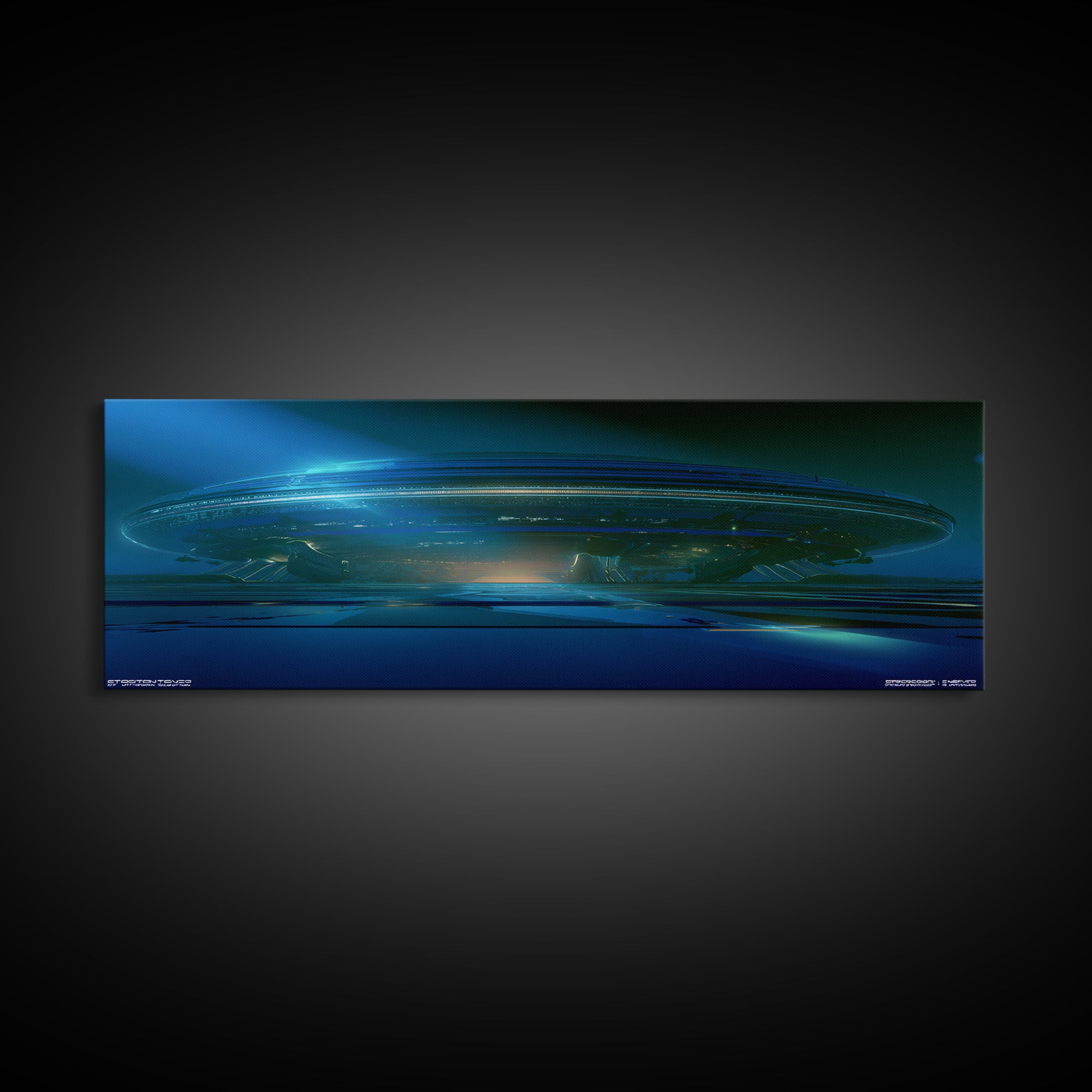 White and Blue Utopian Megastructure Canvas Print, Futuristic Art, Mid Century Modern, Living Room Decor, Fine Art, Future, FUT-3x1-76