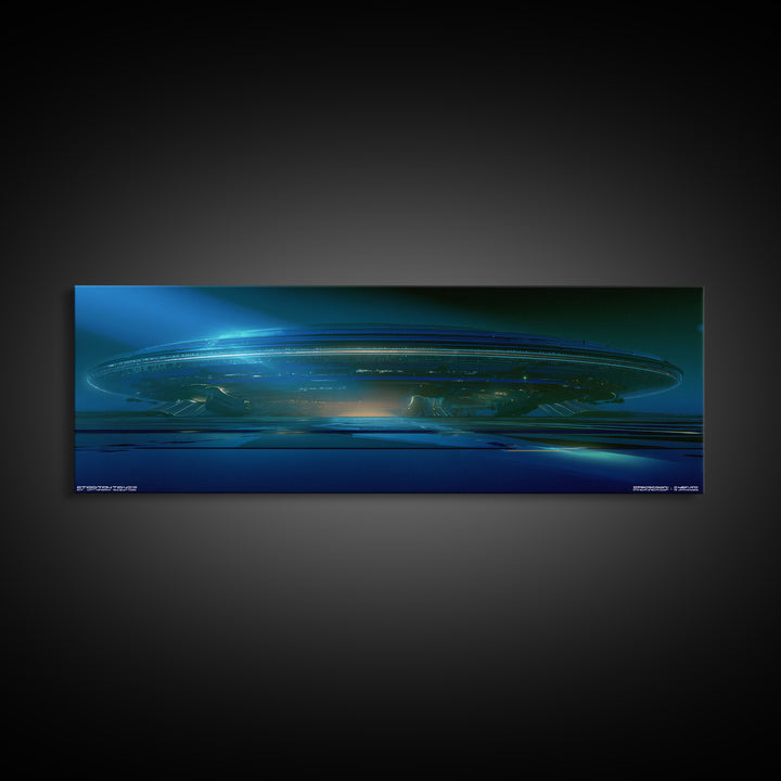 White and Blue Utopian Megastructure Canvas Print, Futuristic Art, Mid Century Modern, Living Room Decor, Fine Art, Future, FUT-3x1-76
